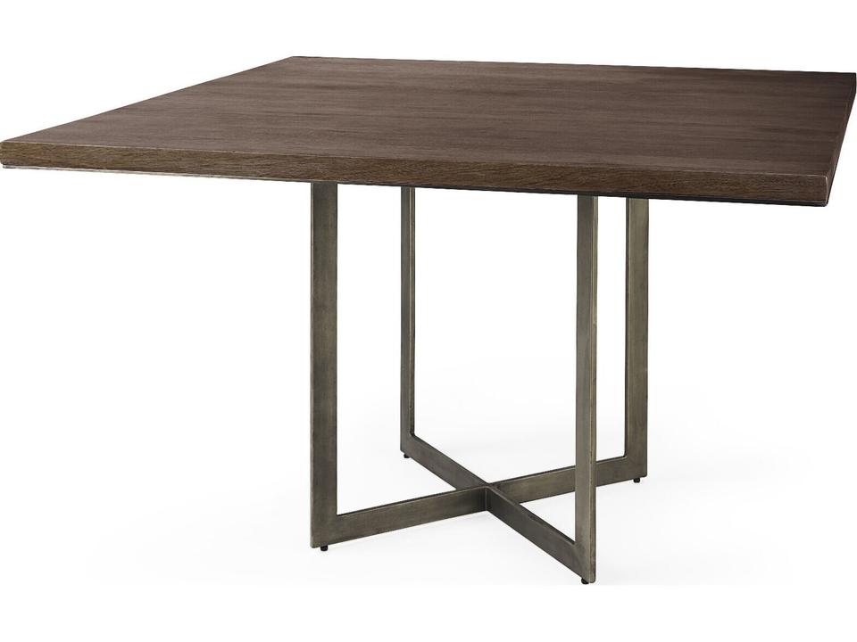 Faye 48-Inch Square Dining Table in Medium Brown Mango Wood and Antique Nickel