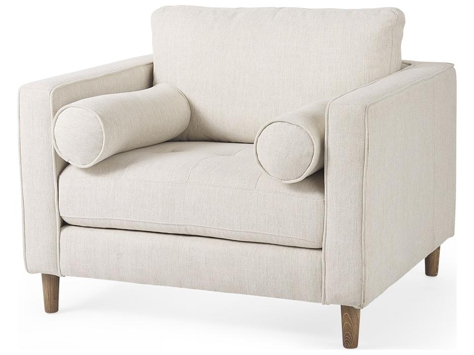 Loretta Cream Fabric Accent Chair with Two Bolster Cushions
