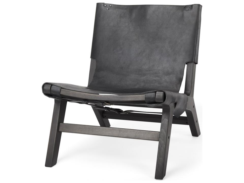 Elodie Black Leather Armless Accent Chair with Black Beech Wood Frame