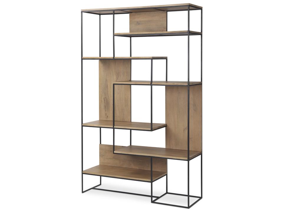 Morris 6-Tier Shelving Unit in Light Brown Wood with Black Metal