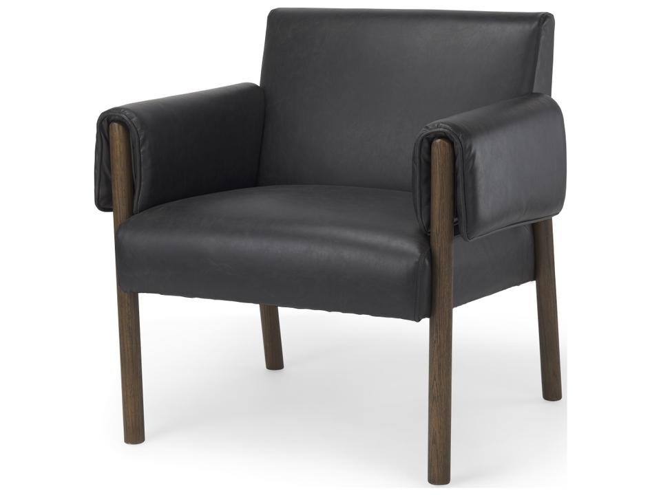 Ashton Black Faux Leather Accent Chair with Dark Brown Wood
