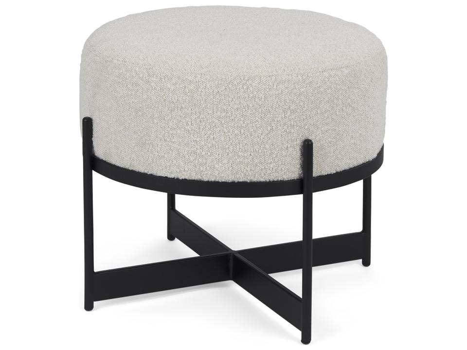Amelia Cream Boucle Upholstered Pouf with Black Metal Base