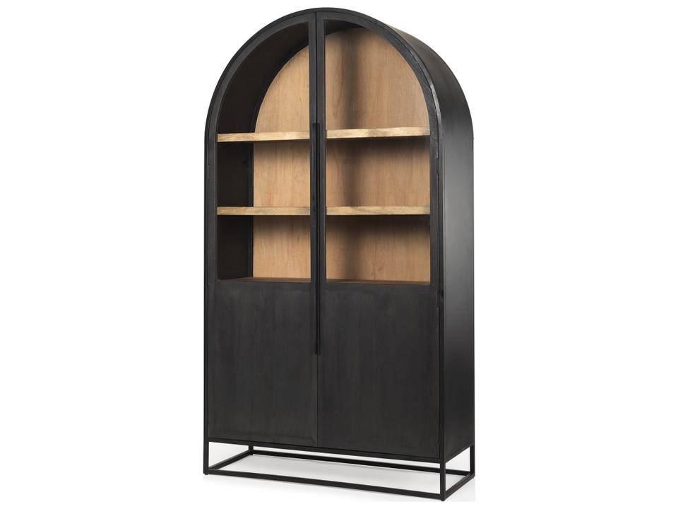 Sloan Arch Cabinet with Black Wood and Black Metal Frame