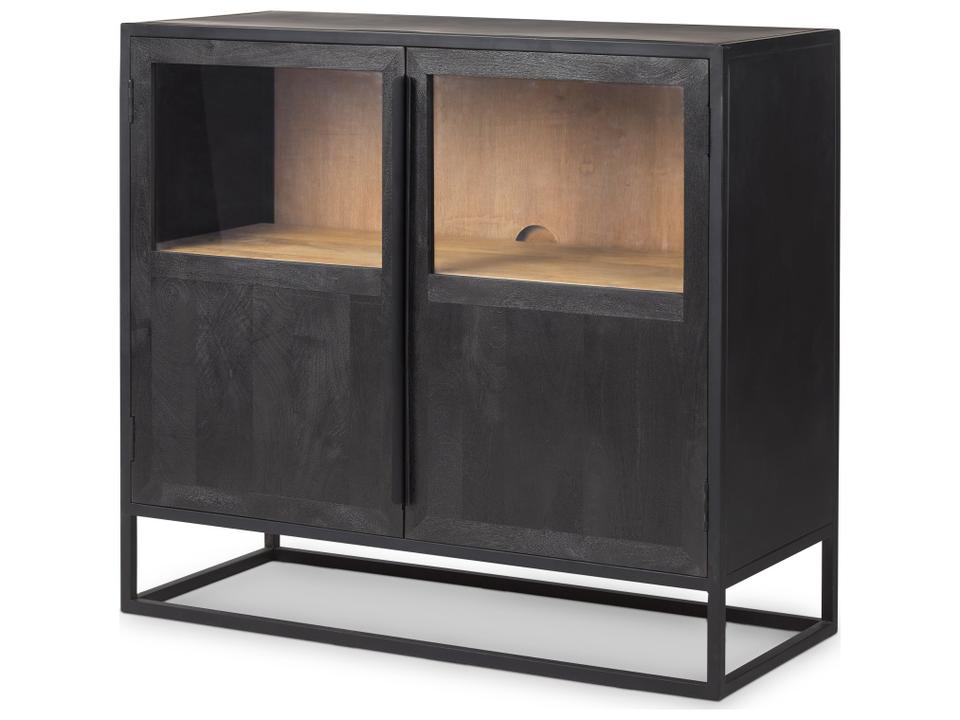 Sloan Black Wood and Black Metal Frame Accent Cabinet