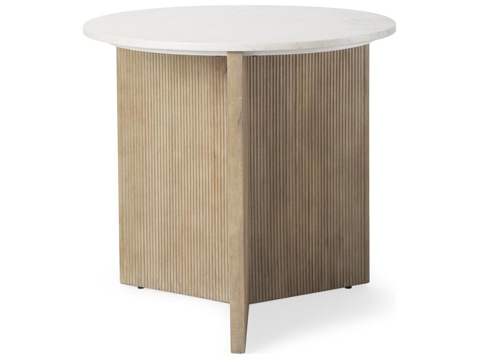 Enzo Marble Top Foyer Accent Table with Fluted Wood Base