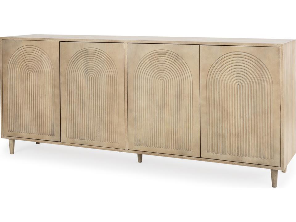 Tucker Light Brown Wood Sideboard with Carved Arch Pattern and 4 Doors