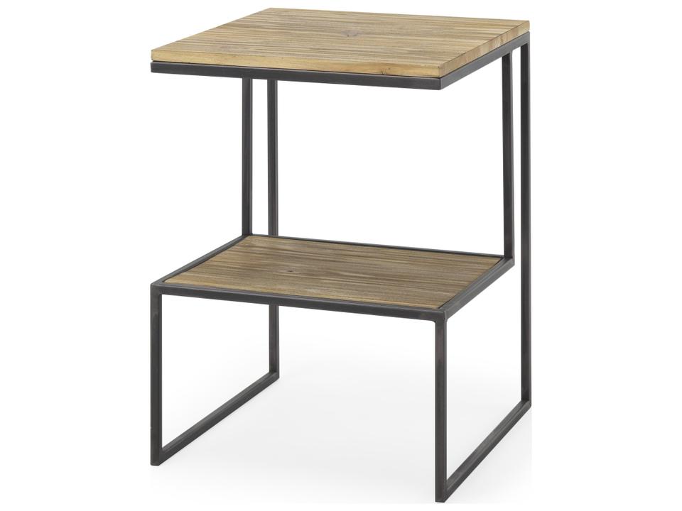 Ronin 22"H Square 2-Tier Wood w/ Black Metal Accent Table