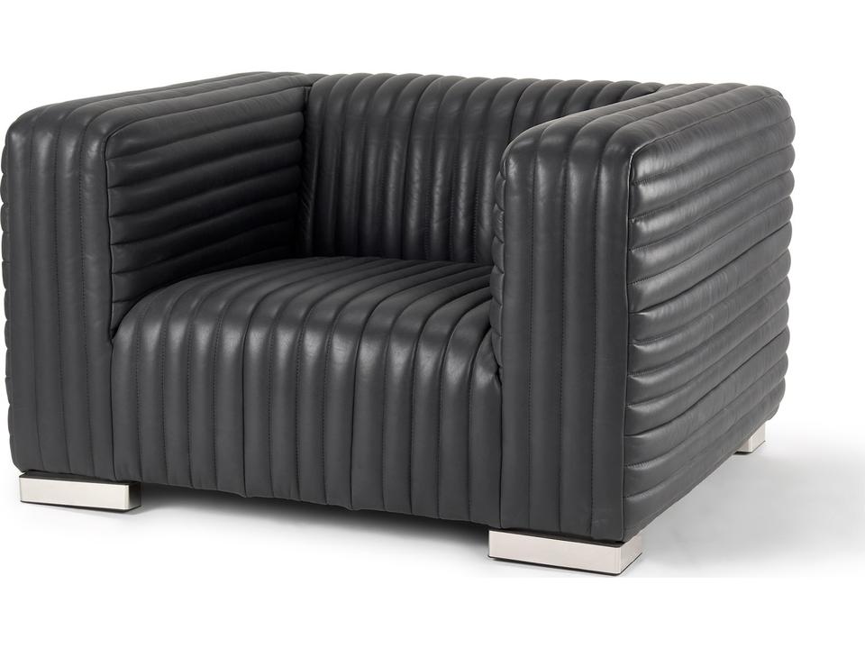 Ricciardo Black Leather Upholstered Arm Chair with Chrome Feet