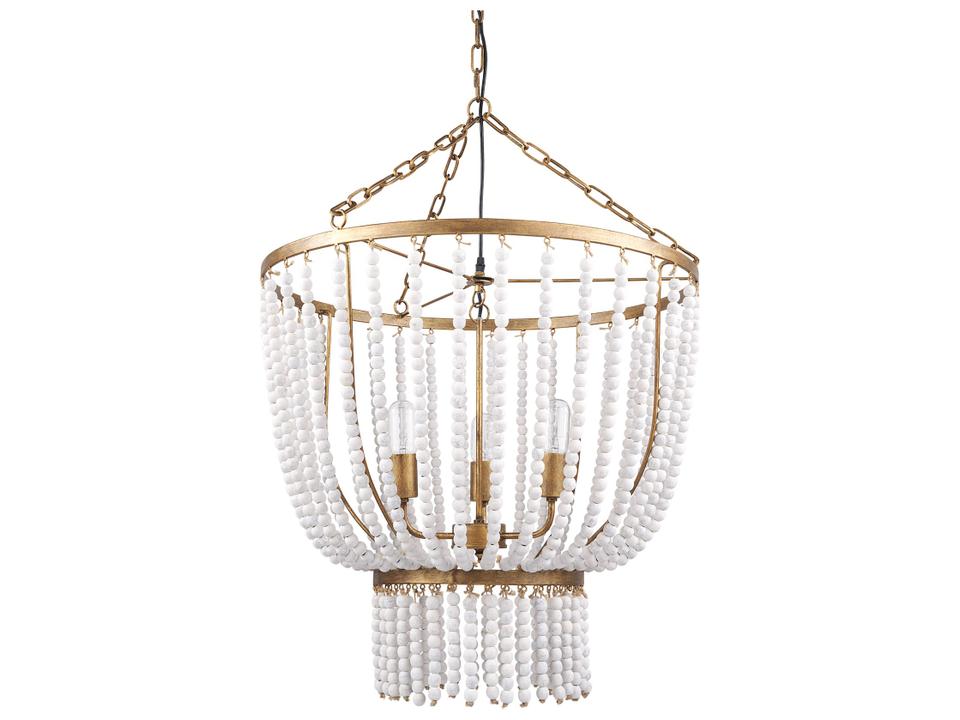 Rhone 3-Light Beaded Chandelier in Gold Metal and White Wood