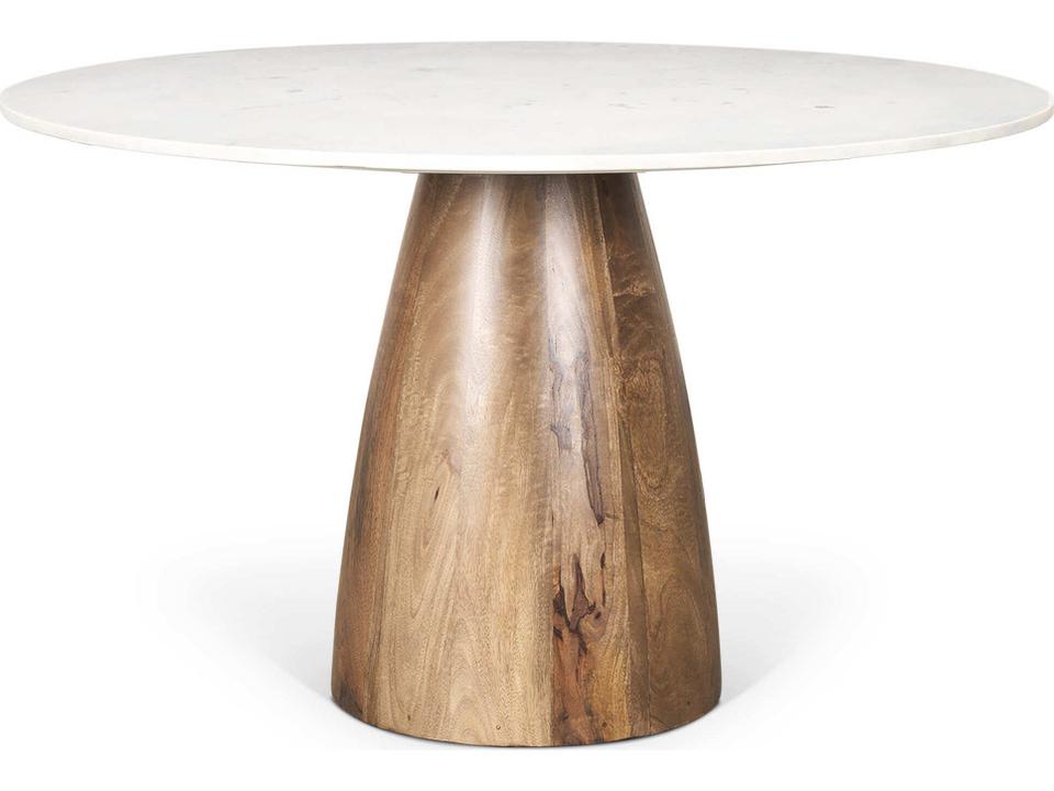 Allyson 48-Inch Round Dining Table in Brown Wood with White Marble Top