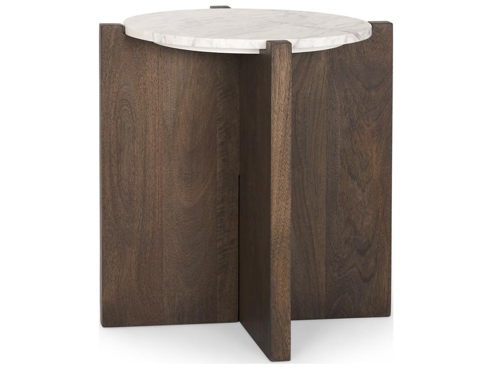 Bianca Dark Brown Wood w/ Marble Round Accent Table