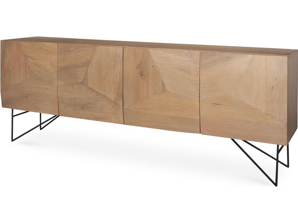 Darwin 4 Door Light Brown Wooden Sideboard with Black Metal Base