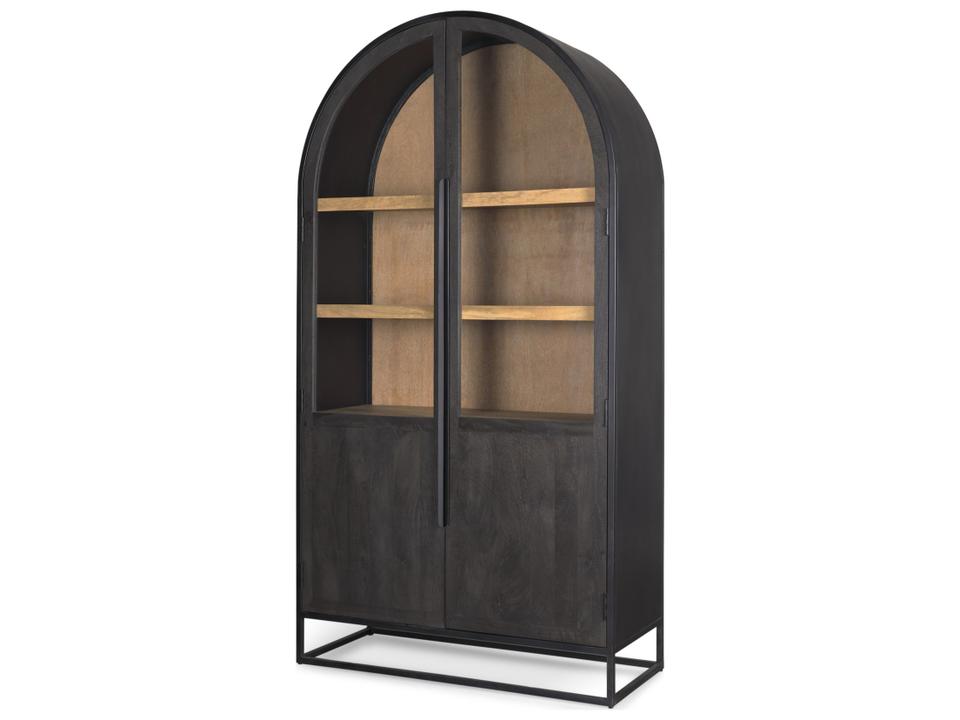Sloan Arched Cabinet in Black Wood and Black Metal Frame