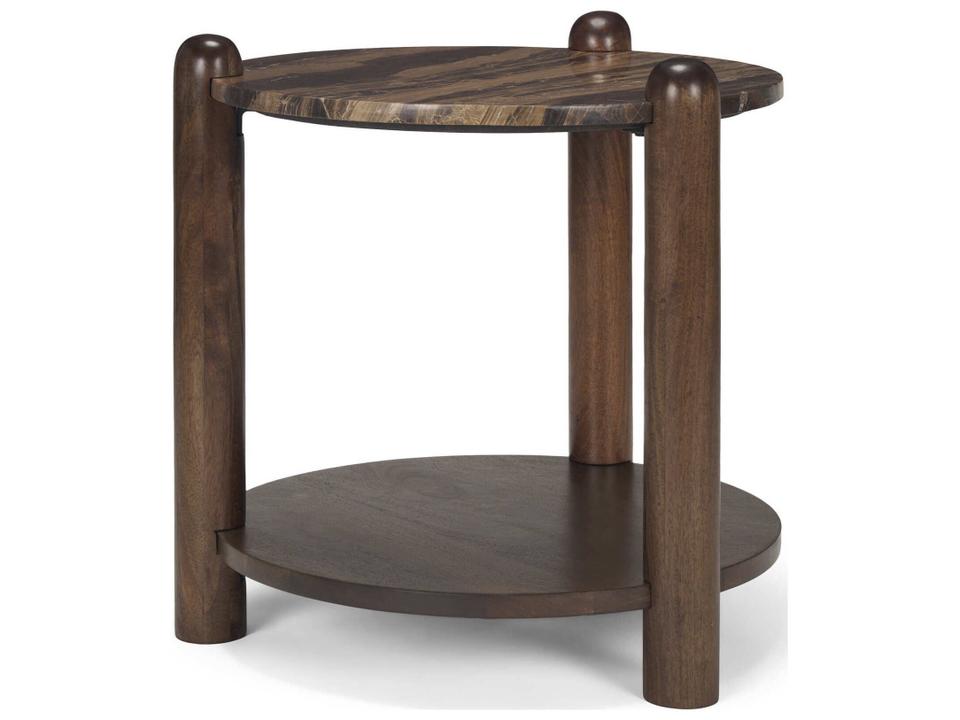 Jovia Brown Mango Wood W/ Cappuccino Marble Round Side Table