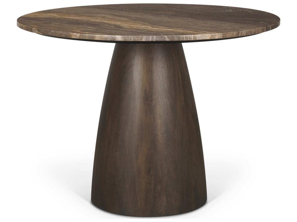 Allyson 42-Inch Round Cappuccino Marble Pedestal Dining Table with Dark Brown Base