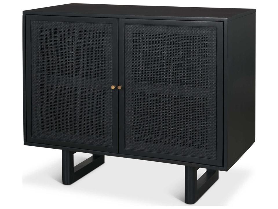 Grier Accent Cabinet with Matte Black Stained Wood and Black Cane