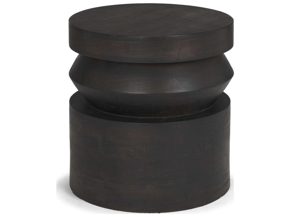 Rashama Dark Brown Wood Stacked Geometric Round Accent Table