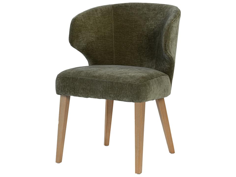 Niles Wingback Dining Side Chair in Moss Olive Fabric with Mid Brown Wood Legs