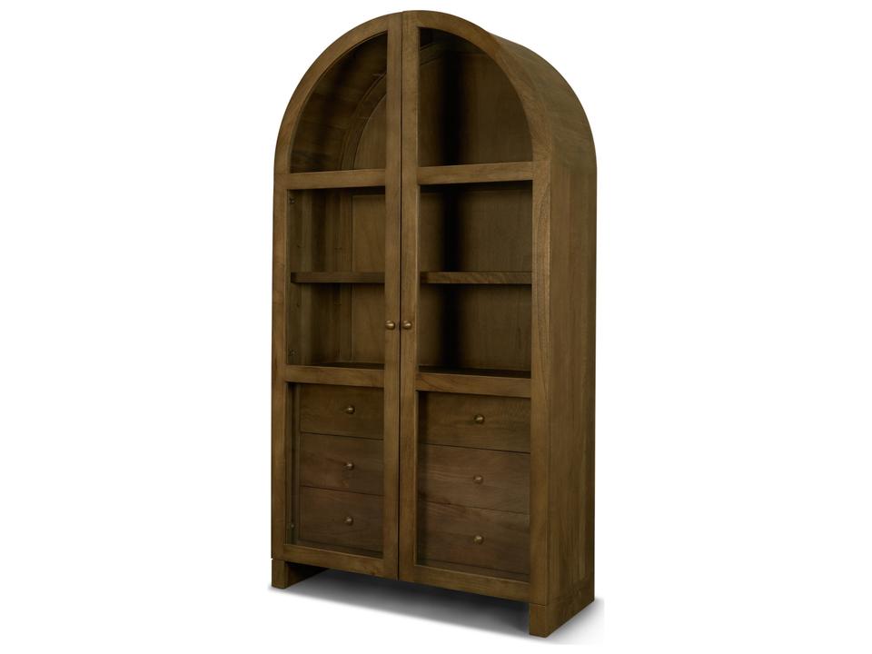 Sur Mid Brown Wood W/Glass Doors Arched Curio Cabinet