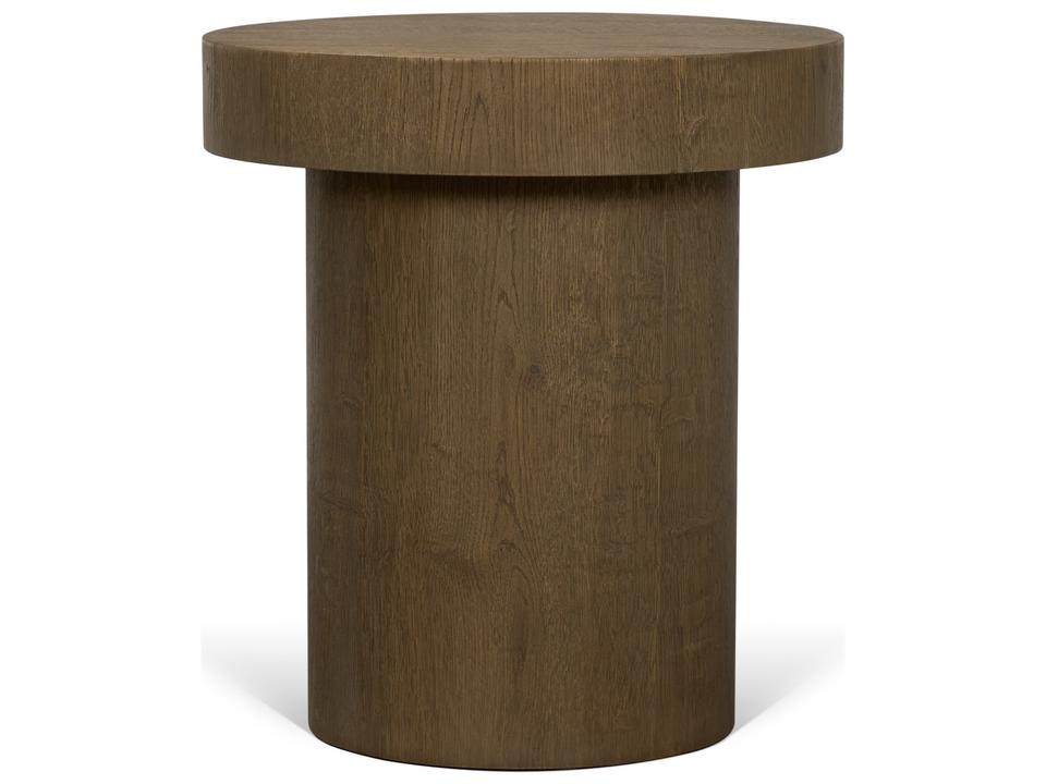 Lyonne Round Medium Brown Oak Wood Pedestal Side Tables