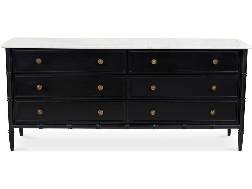 Eleanor 6 Drawer Dresser in Black with Banswara Marble Top