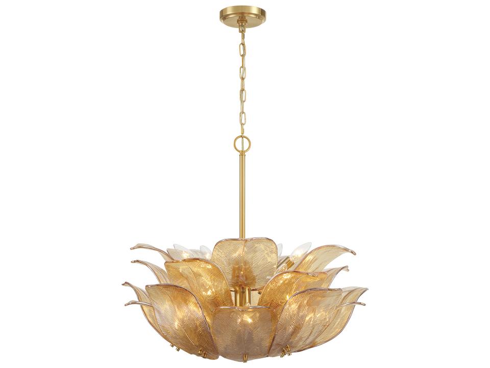 Orchid 10-Light Pendant Light in Legacy Brass with Amber Handmade Glass