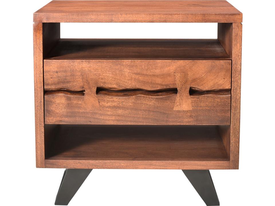 Madagascar Acacia Wood Nightstand with Steel Legs