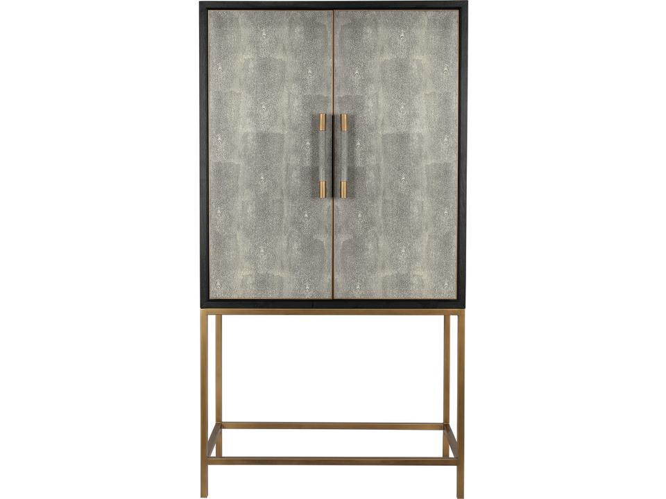 Mako Bar Cabinet Solid Oak Grey with Brass Accents