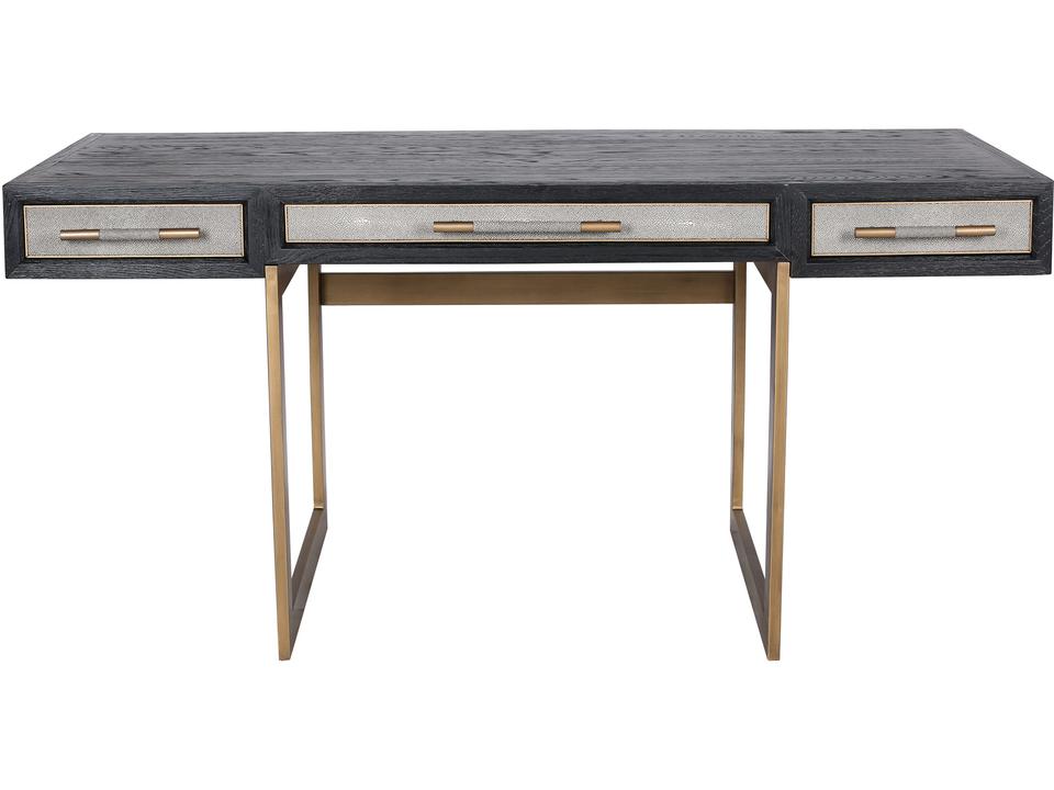 Mako Desk in Black Oak with Faux Shagreen and Brass Details