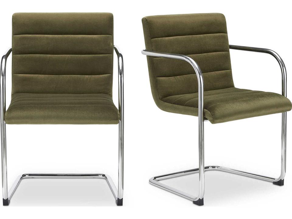 Pedro Upholstered Arm Dining Chair Set of 2 in Faux Green Mohair