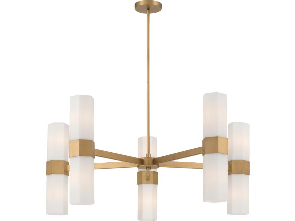 Delgada 10-Light Chandelier in Legacy Brass with Etched Opal Glass