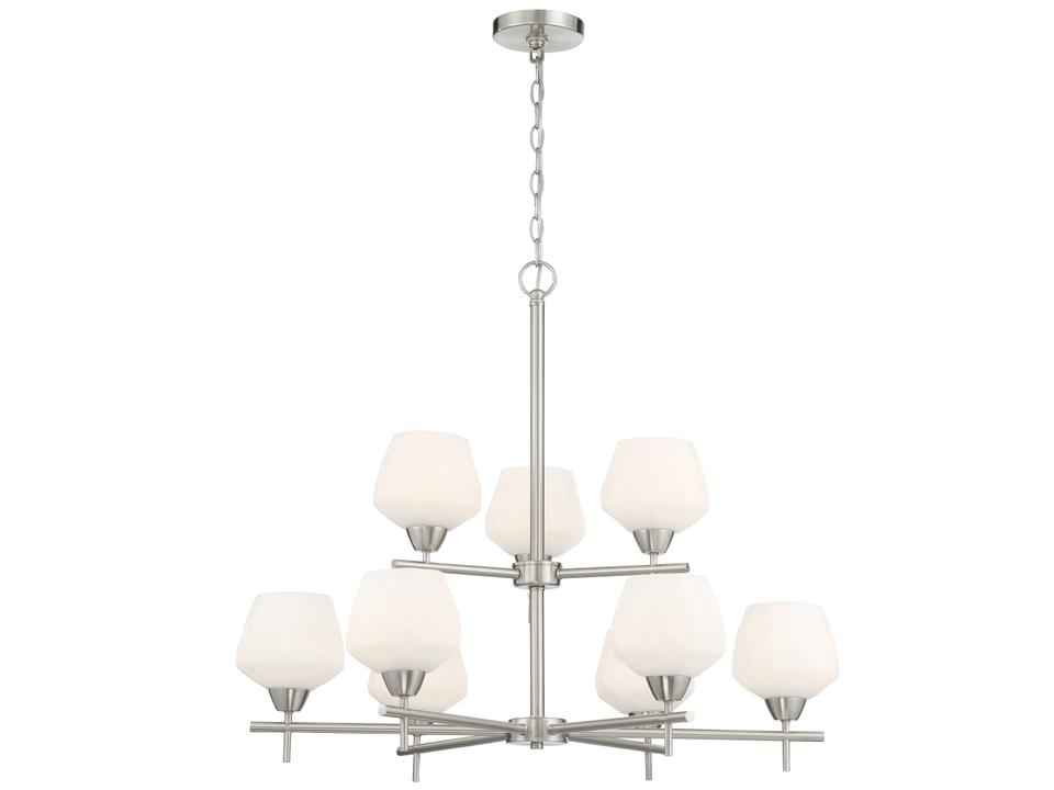 9-Light Camrin Chandelier in Brushed Nickel with Etched Opal Glass