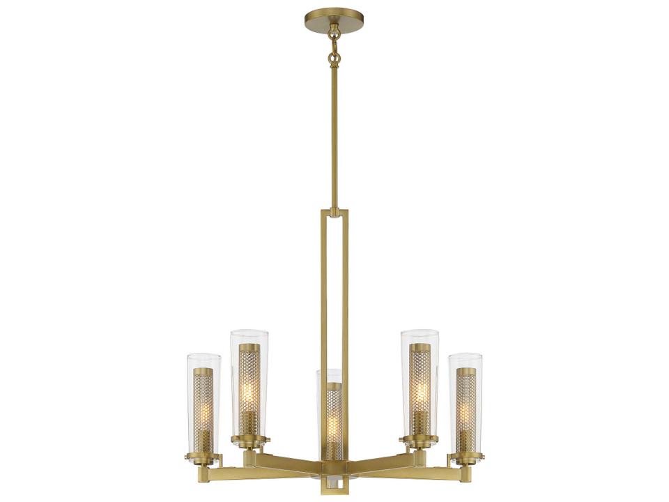 Emmerham 5-Light Soft Brass Glass Cylinder Chandelier