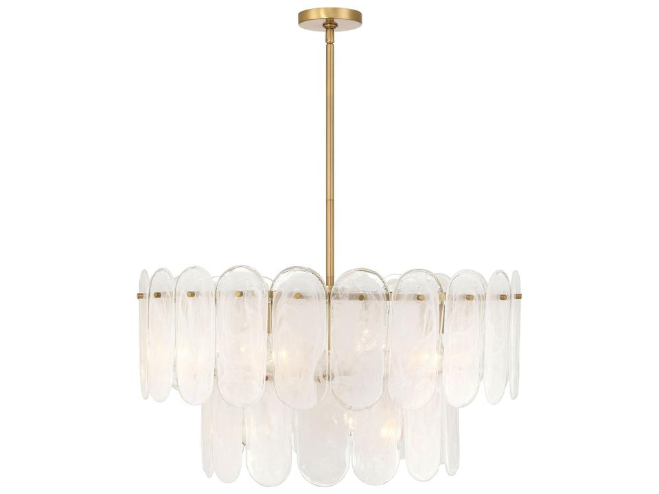 Oldmill 9-Light Pendant Light in Legacy Brass with Alabaster Glass