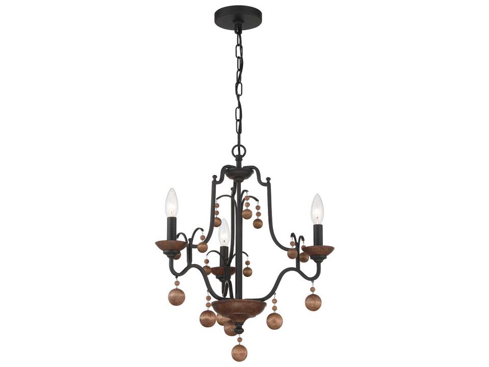 3-Light Colonial Charm Chandelier in Old World Bronze with Walnut Accents