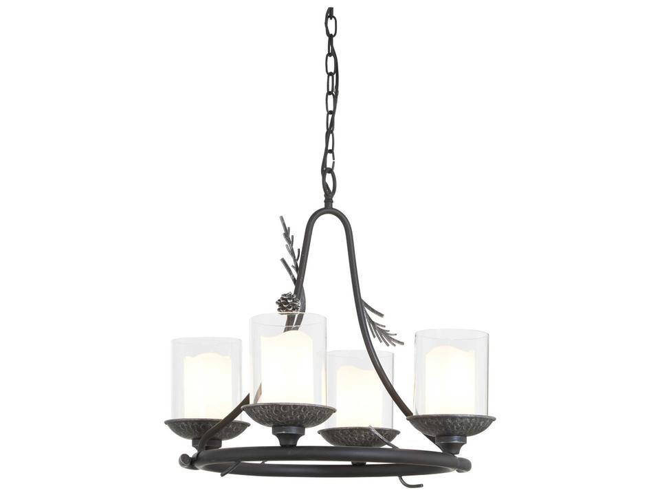 Ponderosa Ridge 4-Light Outdoor Hanging Light in Weathered Spruce and Silver Highlights