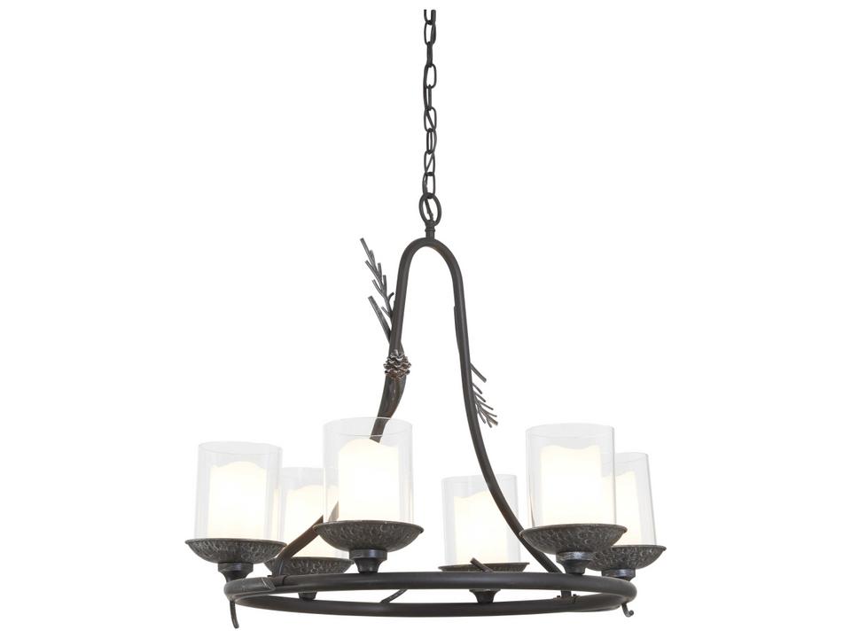 Ponderosa Ridge 6-Light Outdoor Hanging Light in Weathered Spruce and Silver