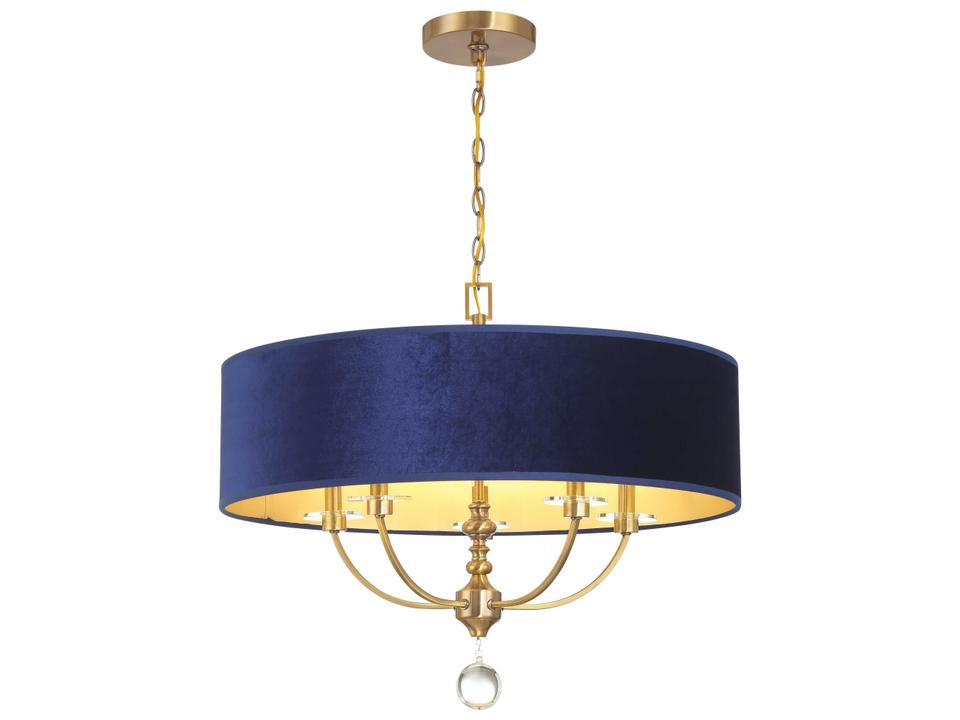 5-Light Van Noord Chandelier Oxidized Aged Brass Blue Velvet