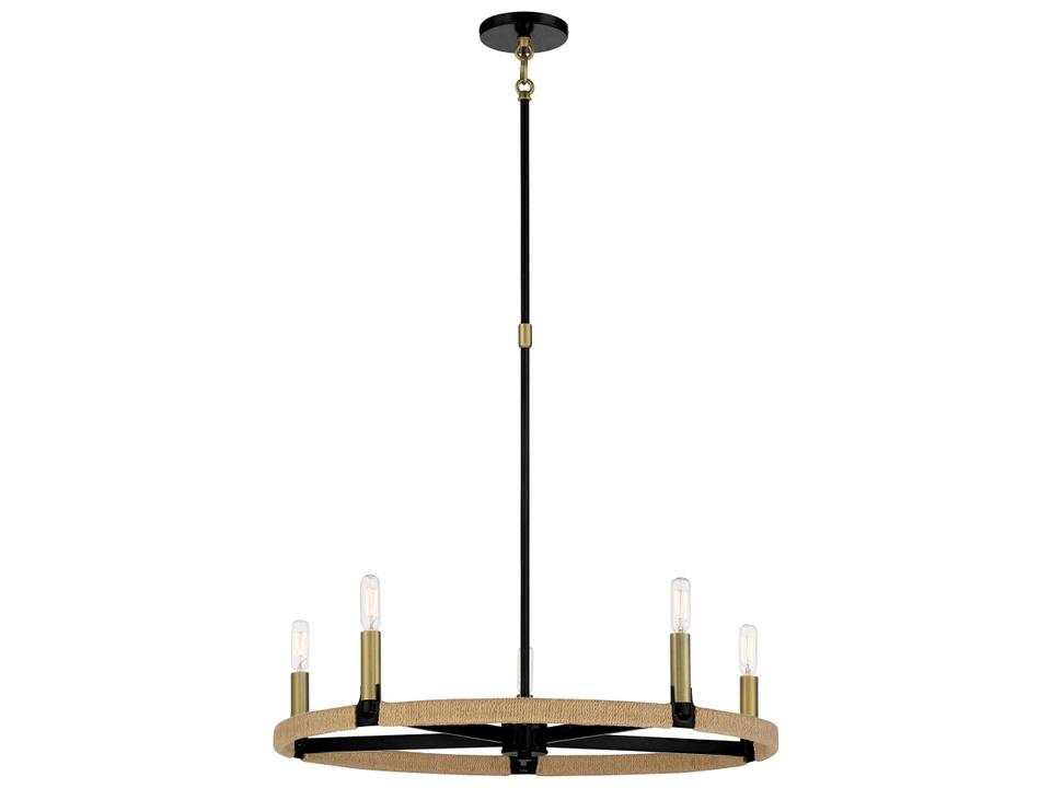Windward Passage 5-Light Chandelier in Coal and Soft Brass with Natural Rope