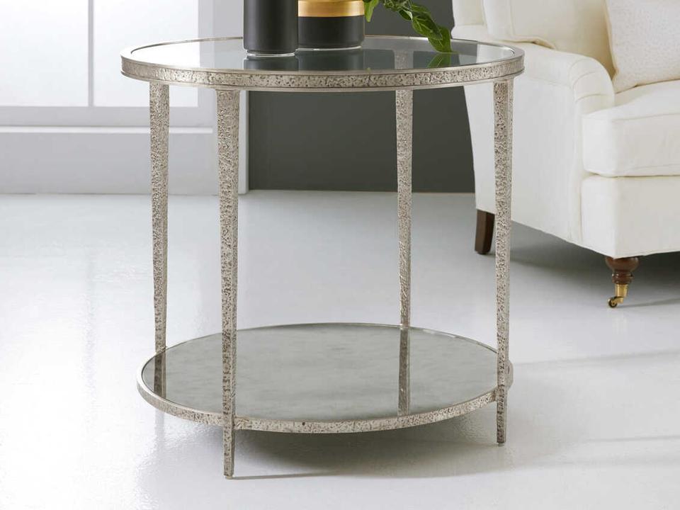 Small Sculpture Round Glass End Table with Antique Aluminum Finish