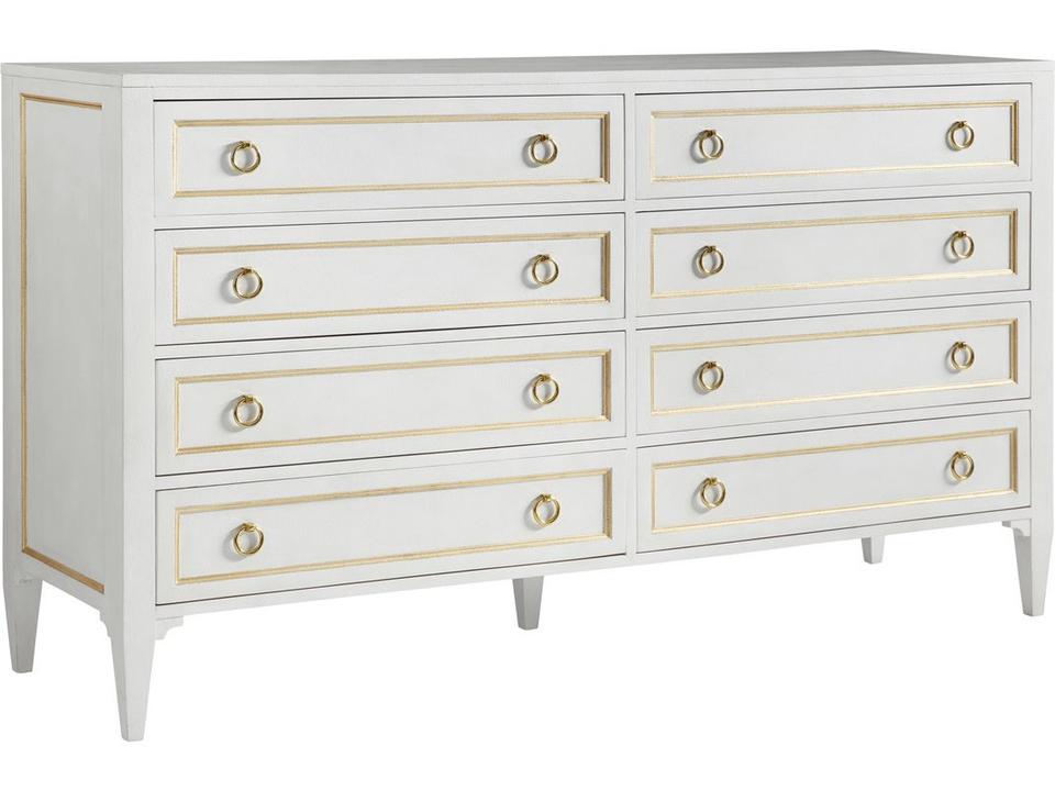 Covington Double Dresser in Antique White with Gold Leaf Detailing
