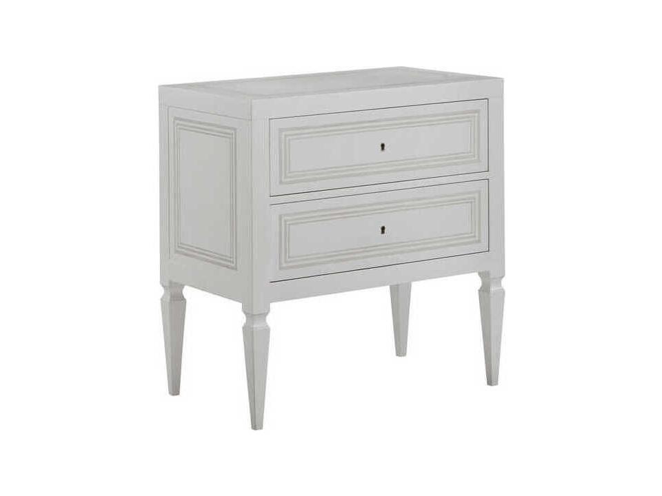 Milan 2-Drawer Nightstand with White Linen Textured Finish and Brass Locks