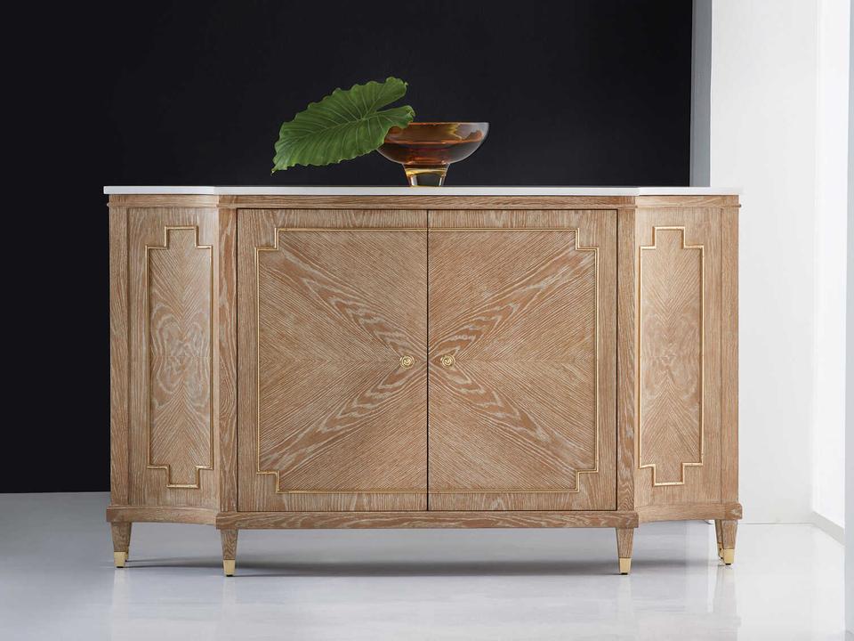 Noelle Brown Oak Wood Accent Cabinet with White Marble Top
