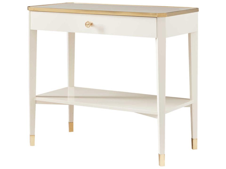 Niles 1-Drawer Nightstand in White with Brass Accents