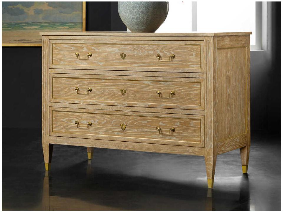 French 3-Drawer Oak Wood Dresser with Polished Brass Hardware
