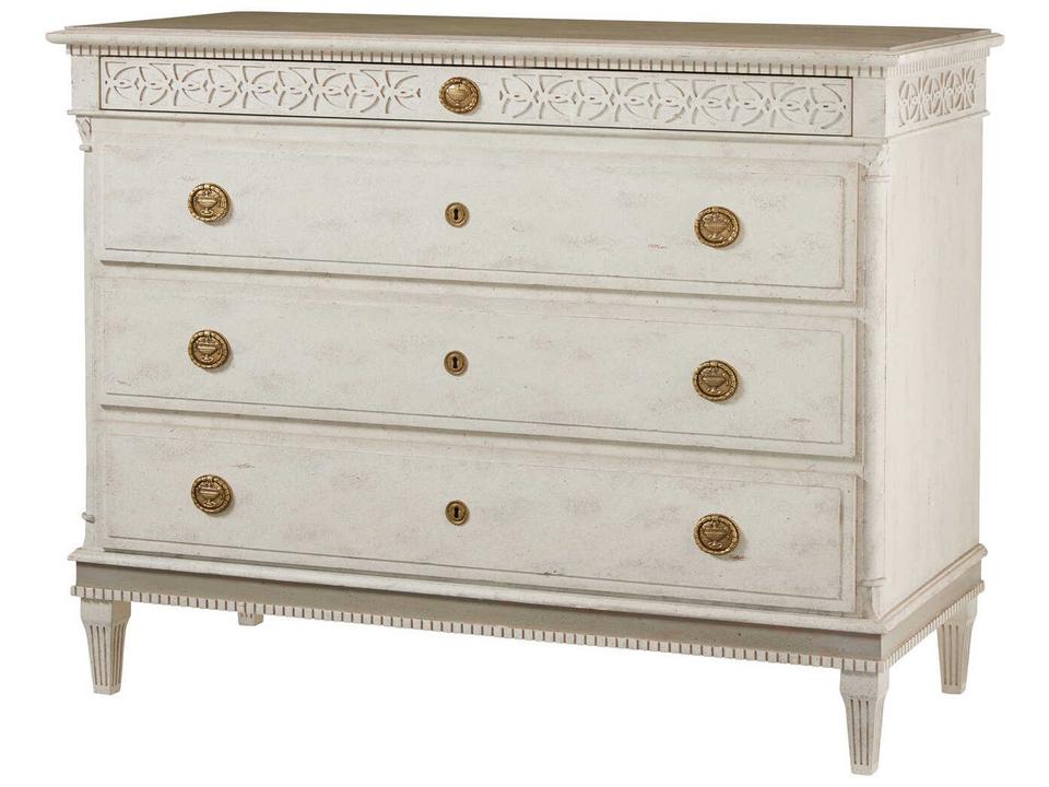 Gustavian 4-Drawer Commode Antique White Finish