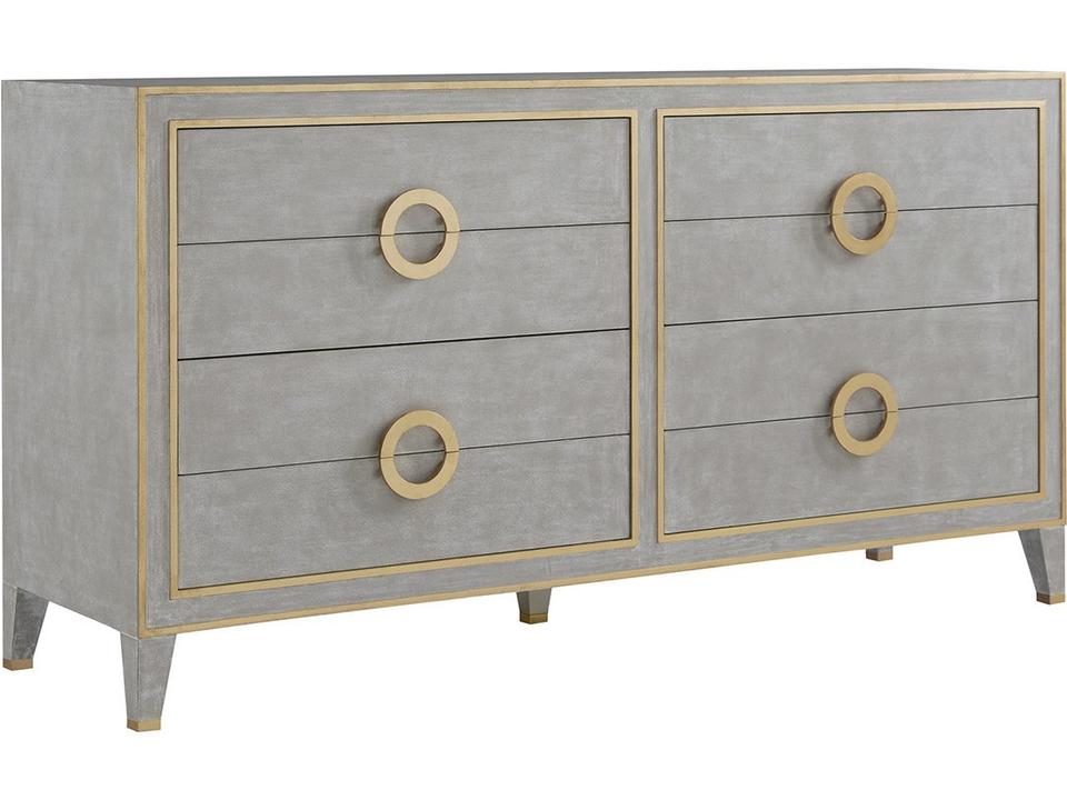 Abstract 4-Drawer Double Dresser in Antique Grey with Gold Accents