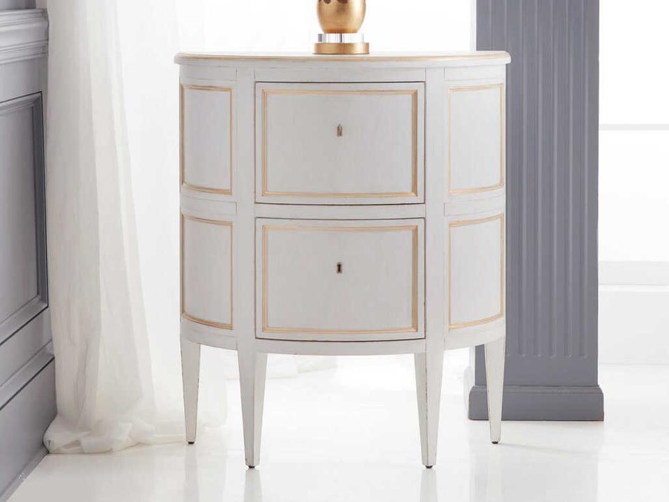Covington Demilune Console Table in White Painted Wood with Gold Leaf