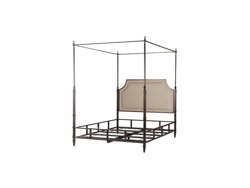 Bronze Metal King Canopy Bed with Linen Headboard
