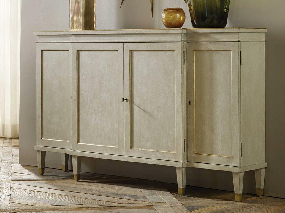 Gustavian 62 Inch Sideboard in Painted Antique Grey with Gold Leaf